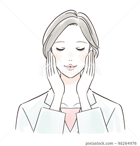 一個穿白大衣的女人用雙手撫摸臉頰放鬆 98264976
