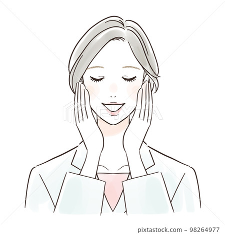 一個穿白大衣的女人用雙手撫摸臉頰放鬆 98264977