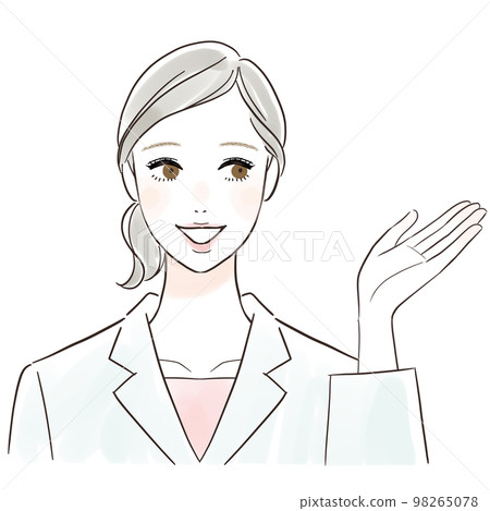 A woman in a white coat guiding with a smile A woman in a white coat guiding with a smile 98265078