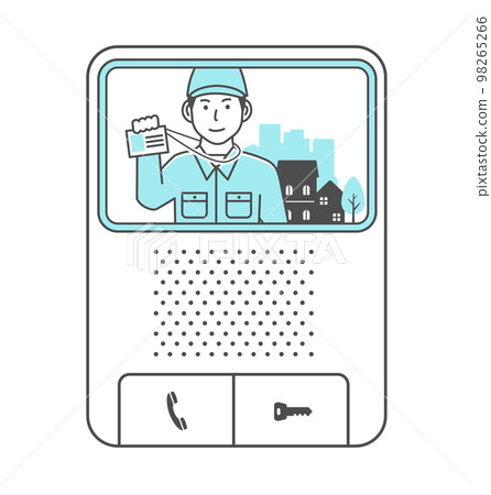 A male worker who shows his ID card and visits vector illustration (regular inspection / visit inspection) / over the intercom A male worker who shows his ID card and visits vector illustration (regular inspection / visit inspection) / over the intercom 98265266