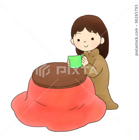 Illustration of a girl relaxing in a kotatsu 98265793