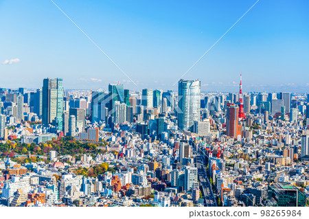 六本木的東京城市景觀和澀谷的東京鐵塔景觀 六本木的東京城市景觀和澀谷的東京鐵塔景觀 98265984