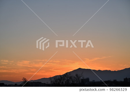 Mt.Fuji summit at dusk and birds returning to their nests 98266329