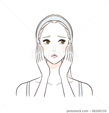 憂心忡忡的女人用雙手撫摸臉頰 護膚 98266339