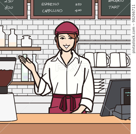 Cafe female clerk guide inside the store 98266711