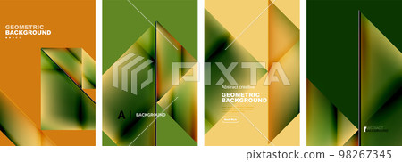 Set of abstract backgrounds - overlapping triangles with fluid gradients design. Collection of covers, templates, flyers, placards, brochures, banners 98267345