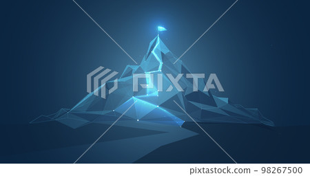 Low poly wireframe Mountain. Mountain climbing route to peak. Concept of success. Vector illustration Low poly wireframe Mountain. Mountain climbing route to peak. Concept of success. Vector illustration 98267500