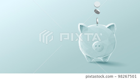 Low poly wireframe Piggy Bank and Coins. Concept of earnings, money, investment, savings. Vector illustration Low poly wireframe Piggy Bank and Coins. Concept of earnings, money, investment, savings. Vector illustration 98267501