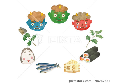 Illustration of Setsubun drawn by watercolor Illustration of Setsubun drawn by watercolor 98267657