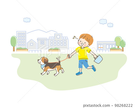 Illustration of a boy walking the dog Illustration of a boy walking the dog 98268222