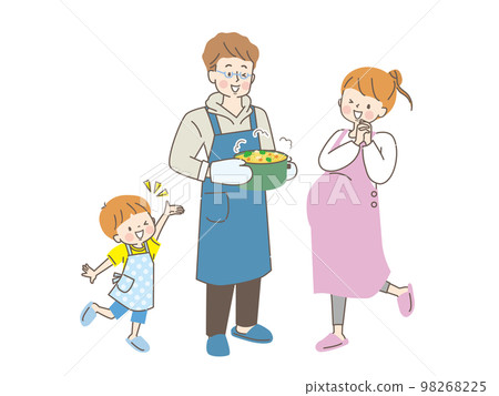 親子為孕媽媽做飯的插畫 98268225