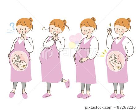 Young pregnant woman's facial expression illustration set 98268226