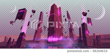 Space game landscape of alien planet with ruins Space game landscape of alien planet with ruins 98268610