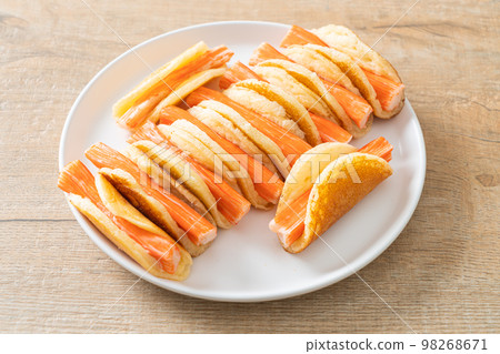 flat pancake roll with crab stick 98268671