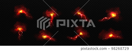 Lightnings, electric thunder bolts in storm clouds 98268729