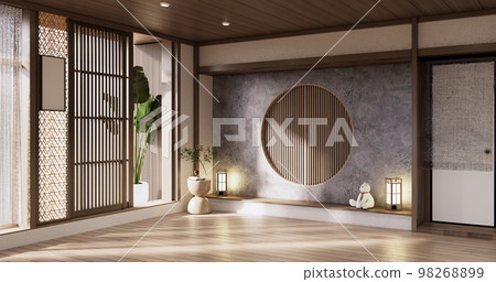 Muji style, Empty wooden room,Cleaning japandi room interior, 98268899