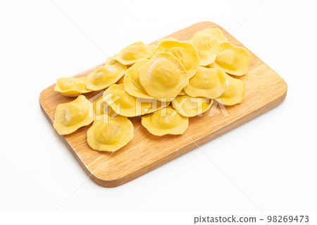 Traditional Italian ravioli pasta on white background 98269473