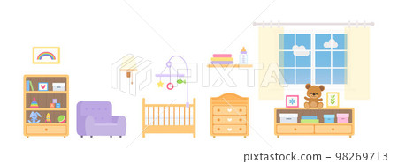 Nursery with window, furniture and toys on white background 98269713