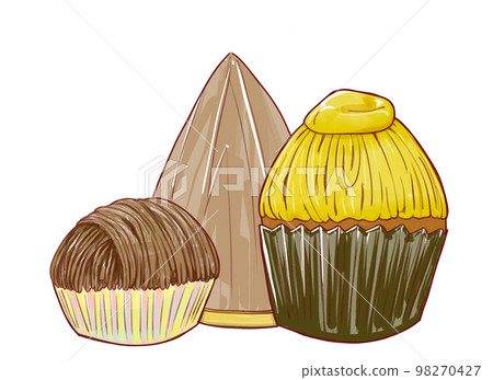 Illustration of three kinds of autumn taste Mont Blanc and chestnut cake drawn by watercolor 98270427
