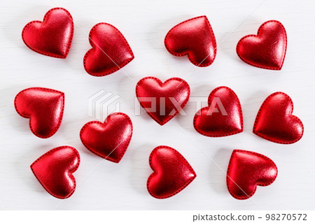 Red hearts on wooden background. Top view. Red hearts on wooden background. Top view. 98270572