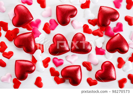 Red hearts on wooden background. Top view. Red hearts on wooden background. Top view. 98270573
