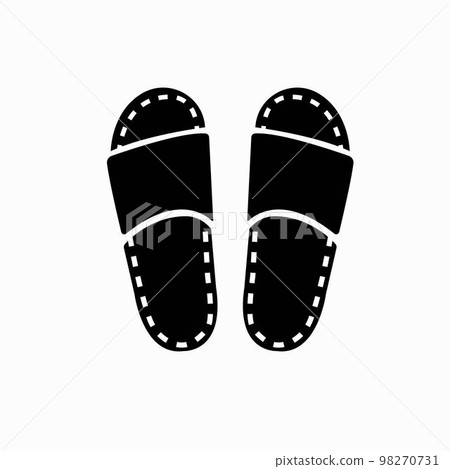 Beach shoe icon. Black rubber flip-flops. Summer fashion shoes with holes and a strap. Hot summer. Vacation. Vector image isolated on a white background. Flat icon in black style. Beach shoe icon. Black rubber flip-flops. Summer fashion shoes with holes and a strap. Hot summer. Vacation. Vector image isolated on a white background. Flat icon in black style. 98270731