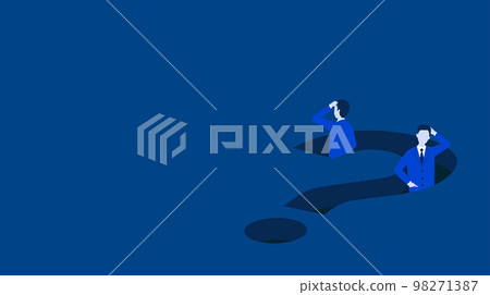 Illustration of man with question mark pitfalls, copy space on left, vector 98271387
