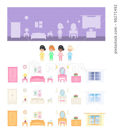 Shadow matching game. Create your interior. Dollhouse interior concept 98271492