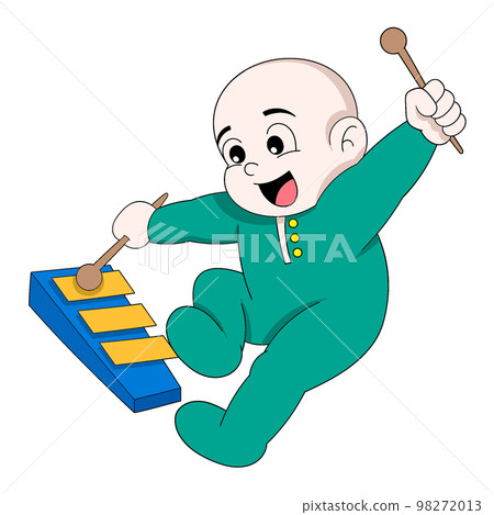 baby boy is doing funny behavior playing percussion instrument baby boy is doing funny behavior playing percussion instrument 98272013