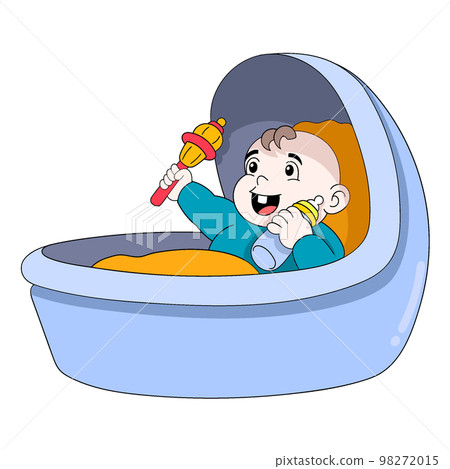 baby boy is sleeping and playing on the box bed 98272015