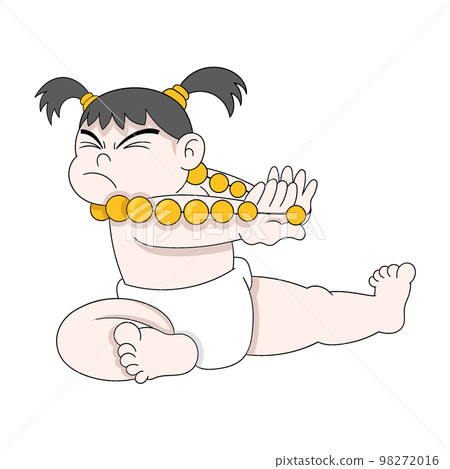 baby girl is sitting playing deciding pearl necklace baby girl is sitting playing deciding pearl necklace 98272016