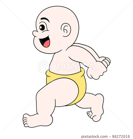 bald baby boy is running around happily bald baby boy is running around happily 98272018