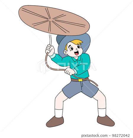 Cowboy is seriously practicing his lasso throwing 98272042