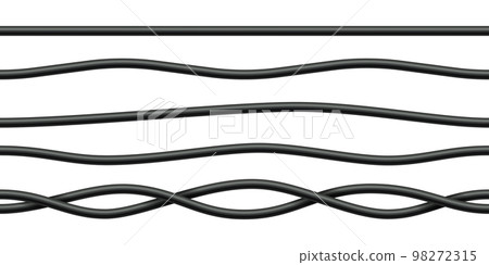 Realistic electrical wires. Cable power energy. Flexible thick network cord. Black electric computer connection wires. Seamless line cable. Vector illustration on white background 98272315