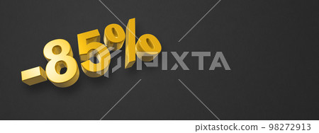 85% off discount offer. 3D illustration isolated on black. Horizontal banner 98272913