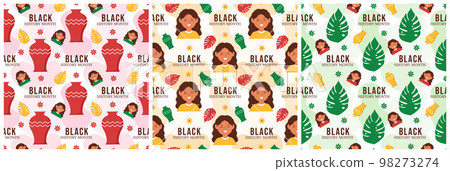 Set of Black History Month Seamless Pattern of African American Holiday in Template Hand Drawn Cartoon Flat Design Illustration 98273274