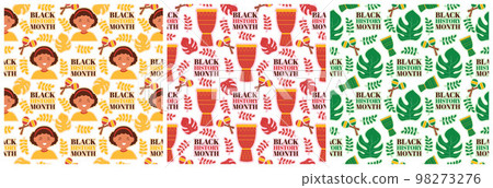 Set of Black History Month Seamless Pattern of African American Holiday in Template Hand Drawn Cartoon Flat Design Illustration 98273276
