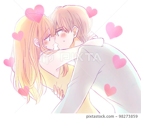 Kiss crazy man and woman couple backlit heart 98273859