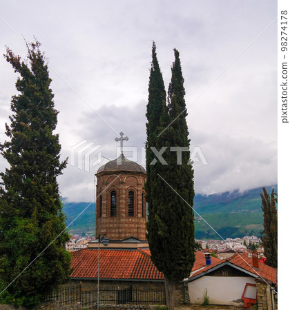 Exterior view to Presveta Bogorodica Kamensko Church, Ohrid, North Macedonia 98274178