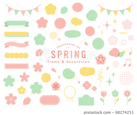 Spring frame & decorative illustration set cherry blossom decoration ribbon frame cute simple balloon flower material 98274251