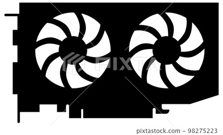 Silhouette of computer graphics card for pc with two fans isolated on white background. Clipart. 98275223