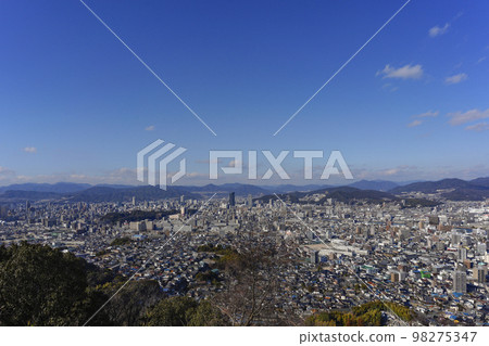 Hiroshima city area on a sunny day viewed from Mt. Kogane 98275347