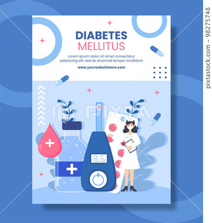 Diabetes Testing Healthcare Poster Flat Cartoon Hand Drawn Templates Illustration 98275748