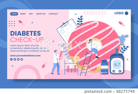 Diabetes Testing Healthcare Social Media Landing Page Cartoon Hand Drawn Templates Illustration 98275749