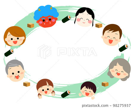 Setsubun frame of family, red demon and Otafuku 98275937