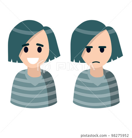 Dark haired woman. Set of girl emotions. 98275952