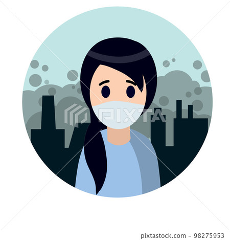 Woman with medical mask on face. Woman with medical mask on face. 98275953