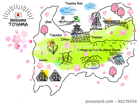 春季富山縣旅遊景點簡筆劃插圖圖 98276058