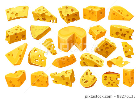 Cheese or curd pieces, vector icons set 98276133