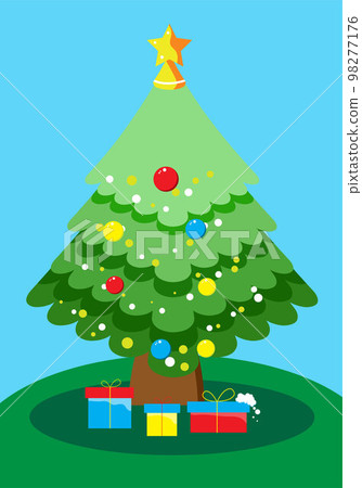 Christmas tree at the festival The brown tree green leaves have a gift box under the tree. And the yellow star on the tree. Christmas tree at the festival The brown tree green leaves have a gift box under the tree. And the yellow star on the tree. 98277176